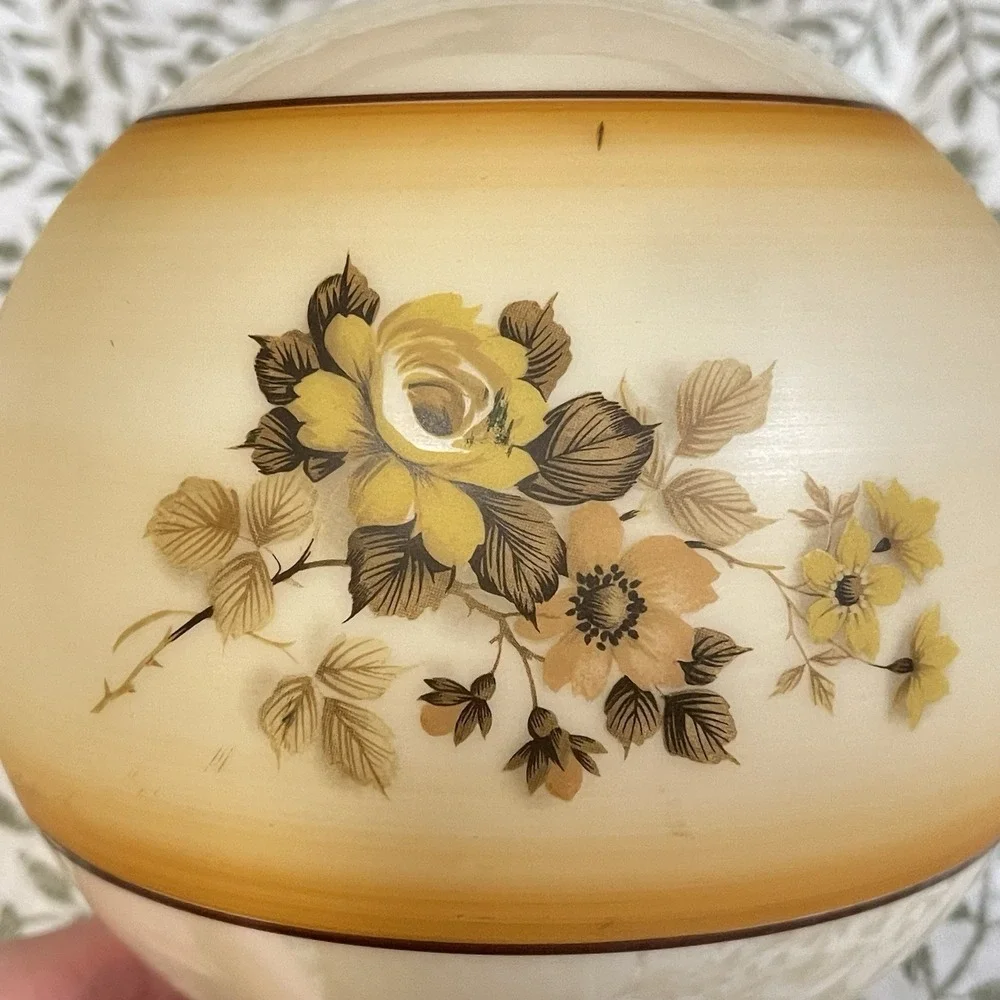 VTG Milk Glass Dome Light Lamp Shade Globe Brown Floral‎ Rose Country